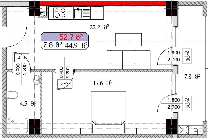 2 ოთახიანი ბინა