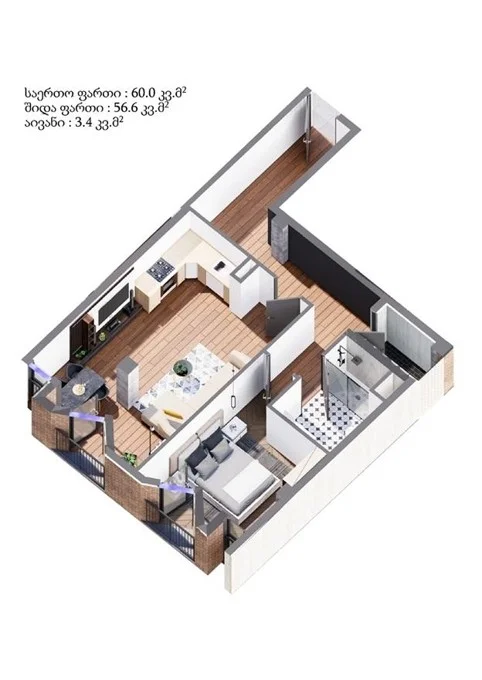 2 ოთახიანი ბინა
